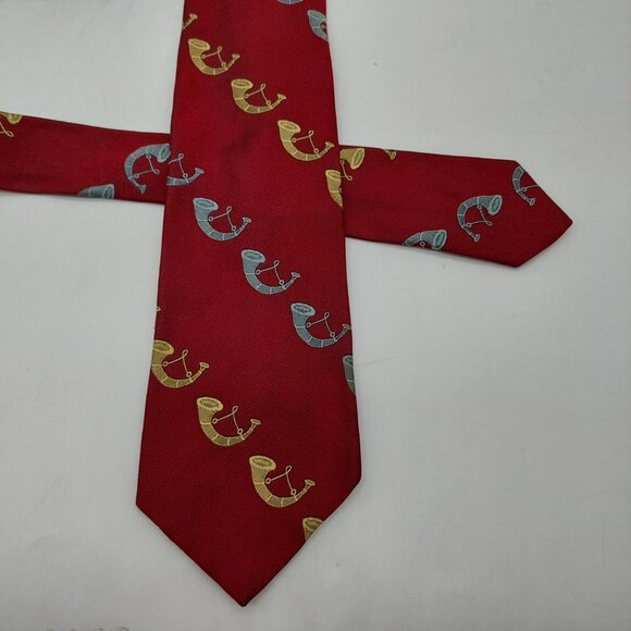 Resilio Necktie Red Gold Horn Pattern Fox Hunting Solk - Picture 1 of 9